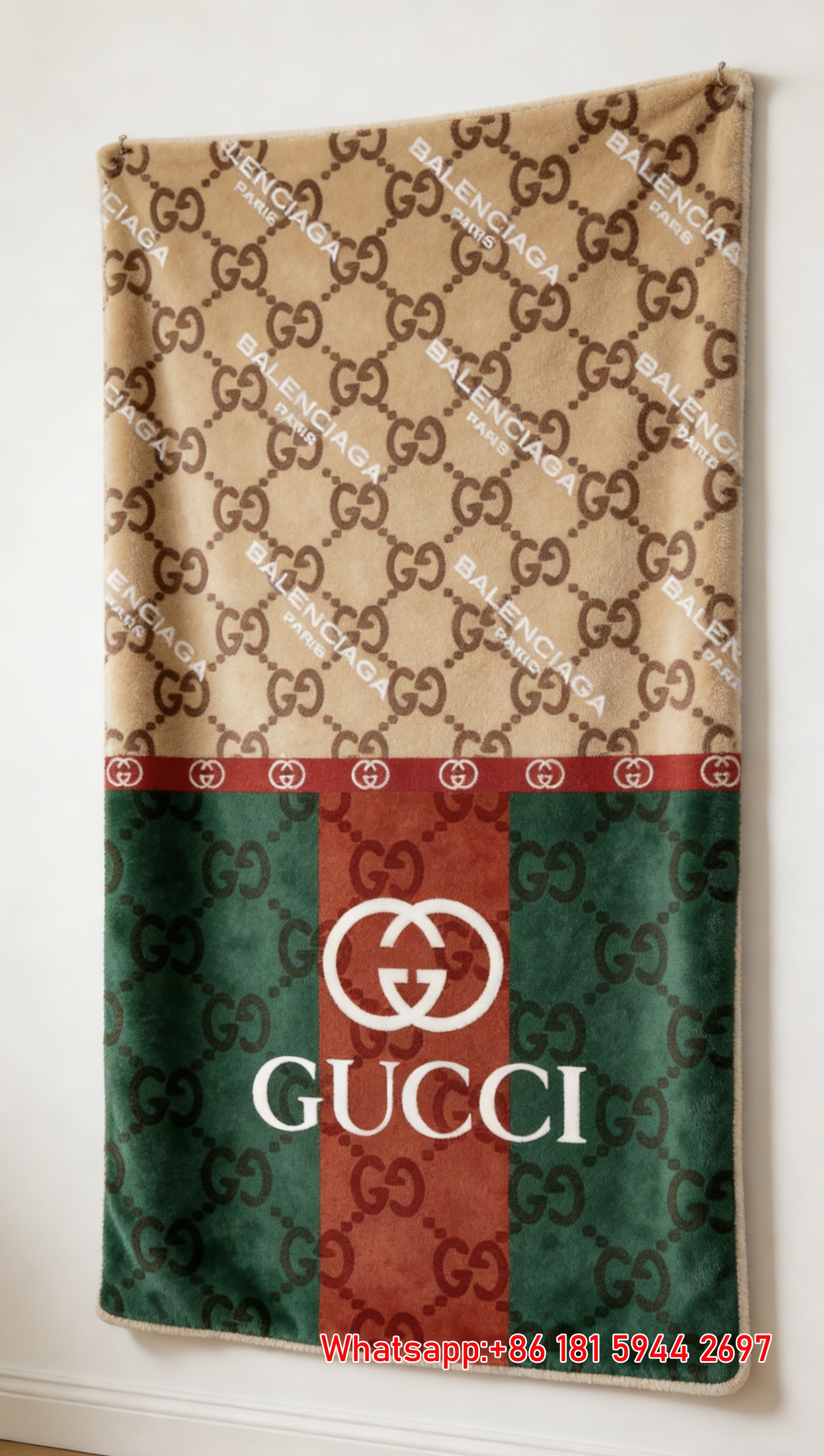 Gucci x Balenciaga Monogram Web Stripe Flannel Blanket throw blanket IMG_2636